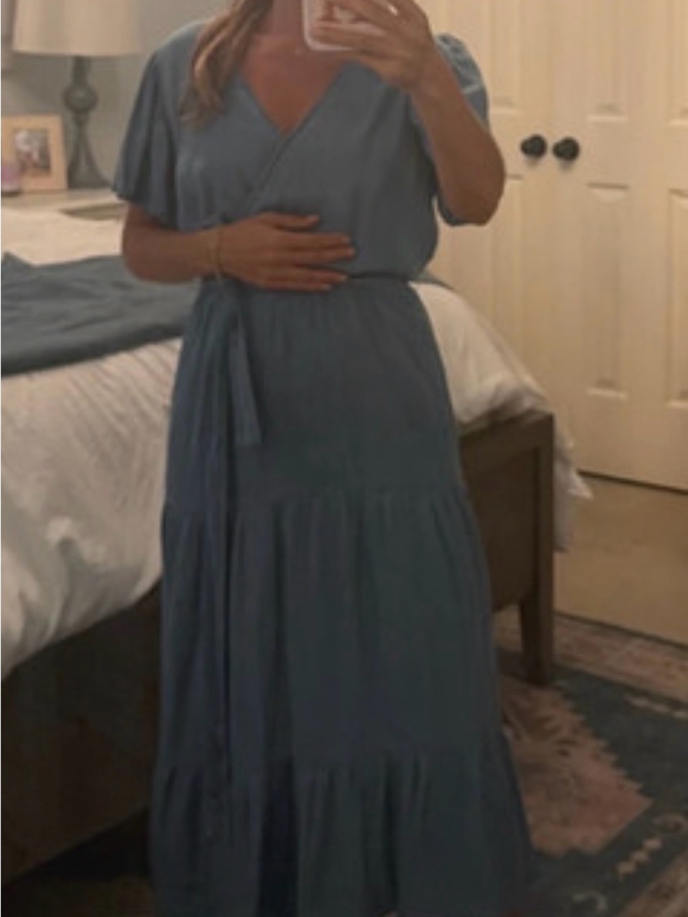 Soft Blue Wrap Maxi Dress with Tie Waist